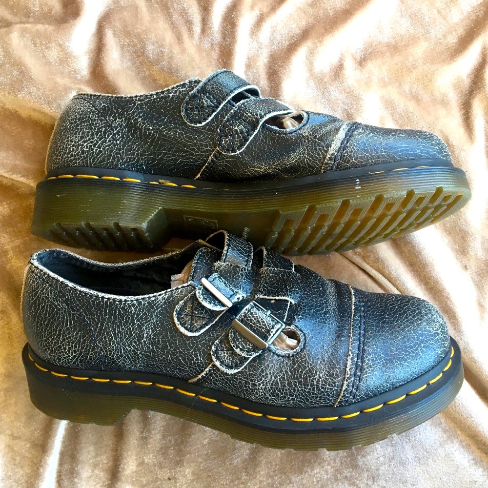 DR. MARTENS Susy Crackle Leather Mary Jane Shoes 7